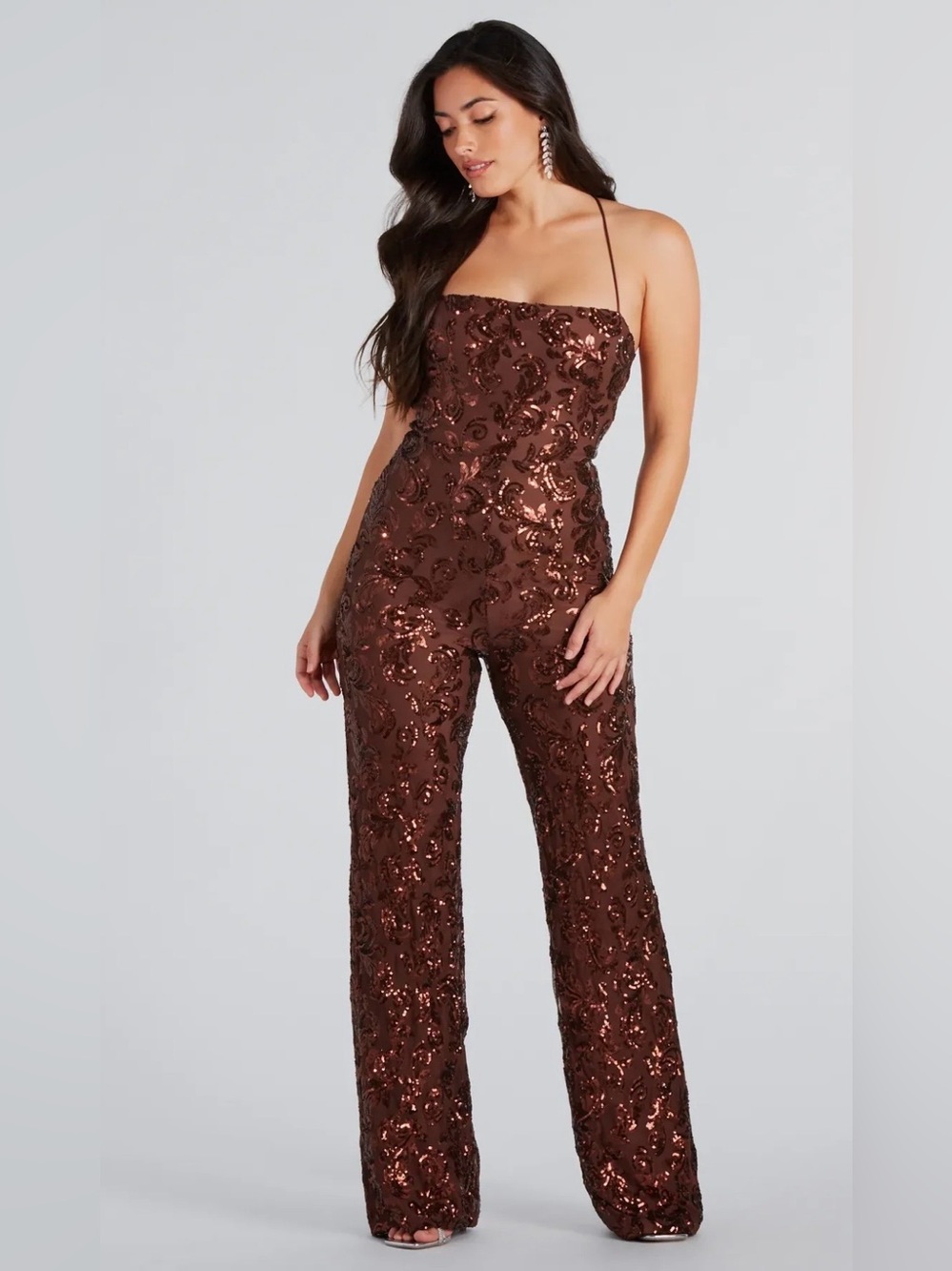 NWT Windsor Brown Sequins Jumpsuit Size Medium